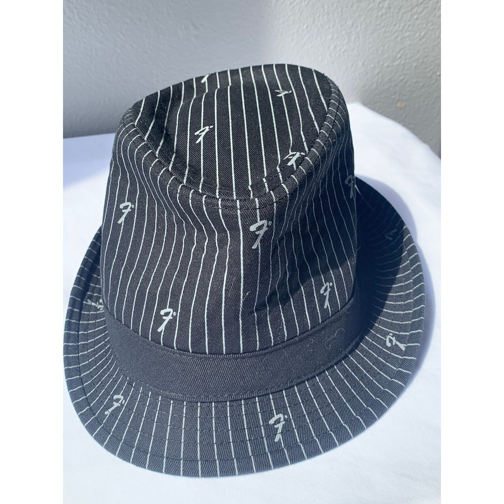 Fender Black Pinstripe Fedora Hat Cotton Trilby Mens S/M Embroidered Logo #909